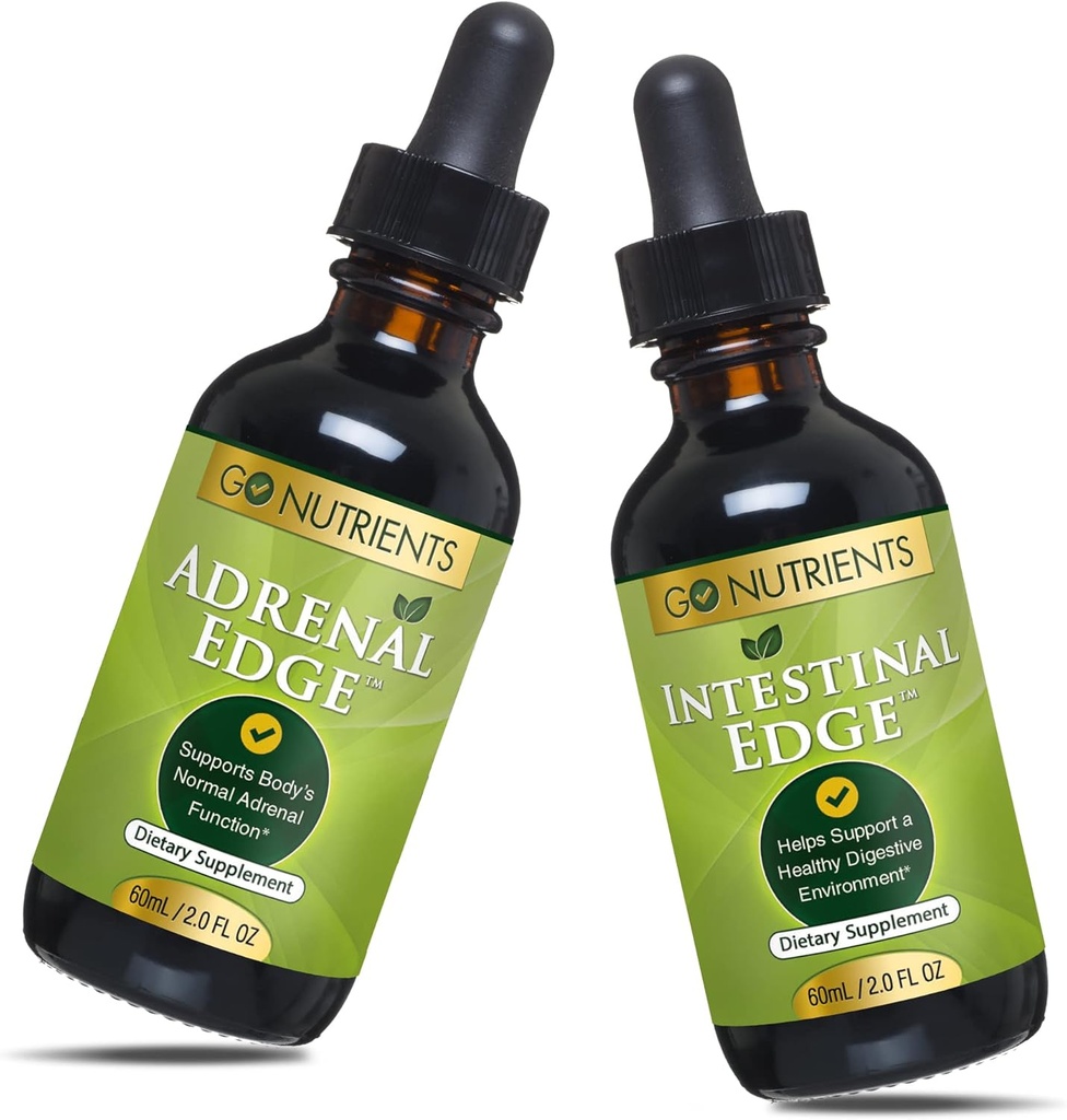 Go Nutrients Adrenal Edge & Intestinal Edge | Digestive Supplement | Energy & Fatigue Supplement Cortisol Manager Liquid Drops Non-GMO, Gluten Free, 9 Powerhouse Herbs Keep Body's Adrenal Function