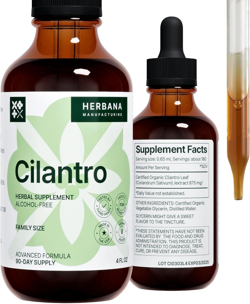 Cilantro Leaf 4 quid Extract - Organic Coriandrum Drops for Body Cleansing & Detox - Natural Calming Herbal Tincture Supplement for Nervous System - High Potency