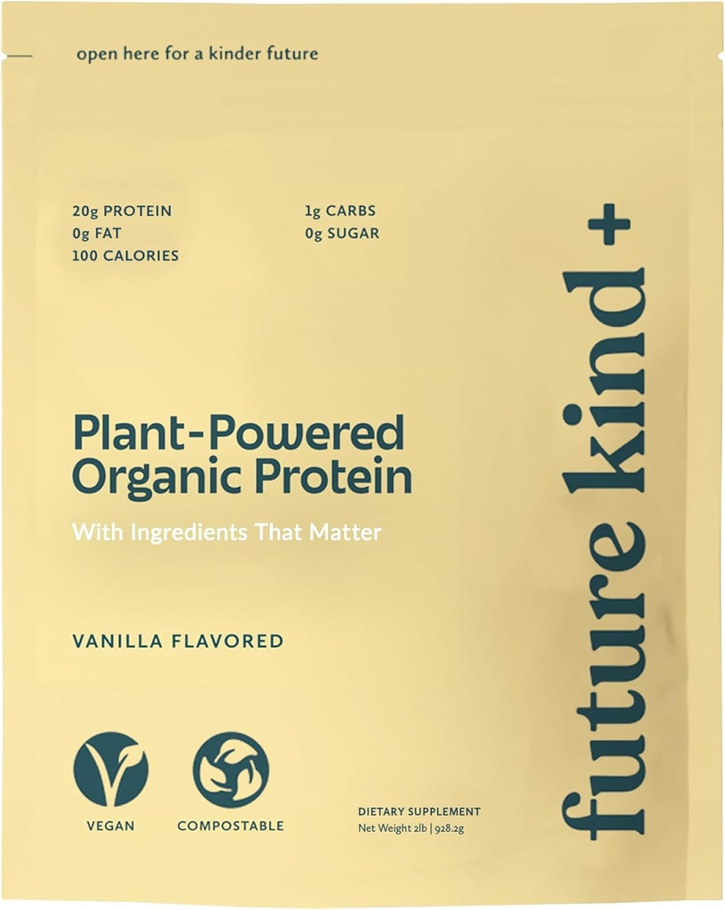 Future Kind Vegansk Protein pulver, Vanilla, Pea Plant Protein for Lean Muscle med jern & fiber, Whey-fri, sukker-fri, soya-fri, ikke-delikate (34 Serveringer)