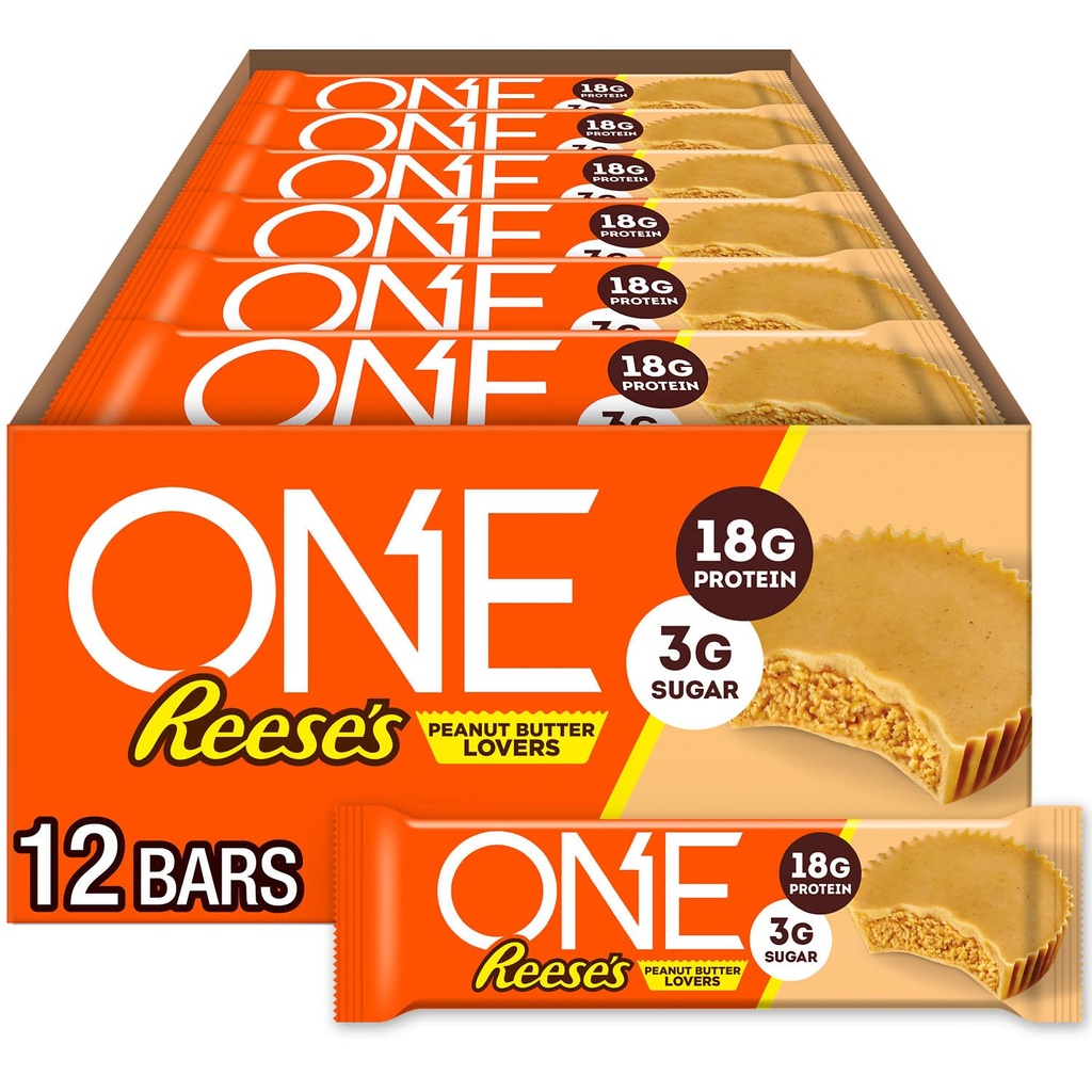 ONE Protein Bars, Reese Peanut Butter Lovers, Glutenfrei mit 18g Protein und 3g Zucker, Pantry Staples, 2.12 oz (12 Count)