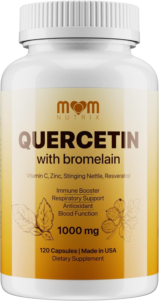 Quarcetin ขั้นสูงกับ Bromelain - 120 Capsules with Enderbarry, Sting Netle, Resvertrol, Zync, วิตามิน C & D - ผลิตในสหรัฐอเมริกา