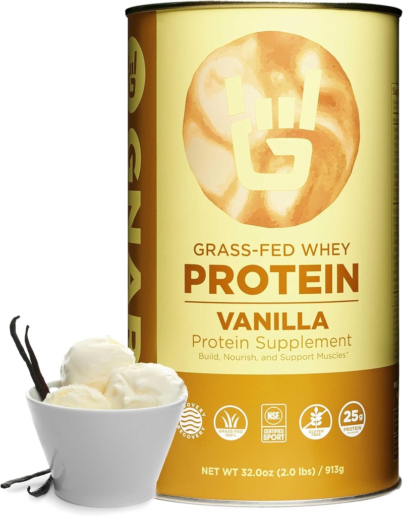 Gnarly Nutrition Vanilla Protein pulver – NSF Sport Certified – 25g Protein, Muskelreparasjon – Gras Fed Whey pulver, glatt smak – Vanilla, 32 oz