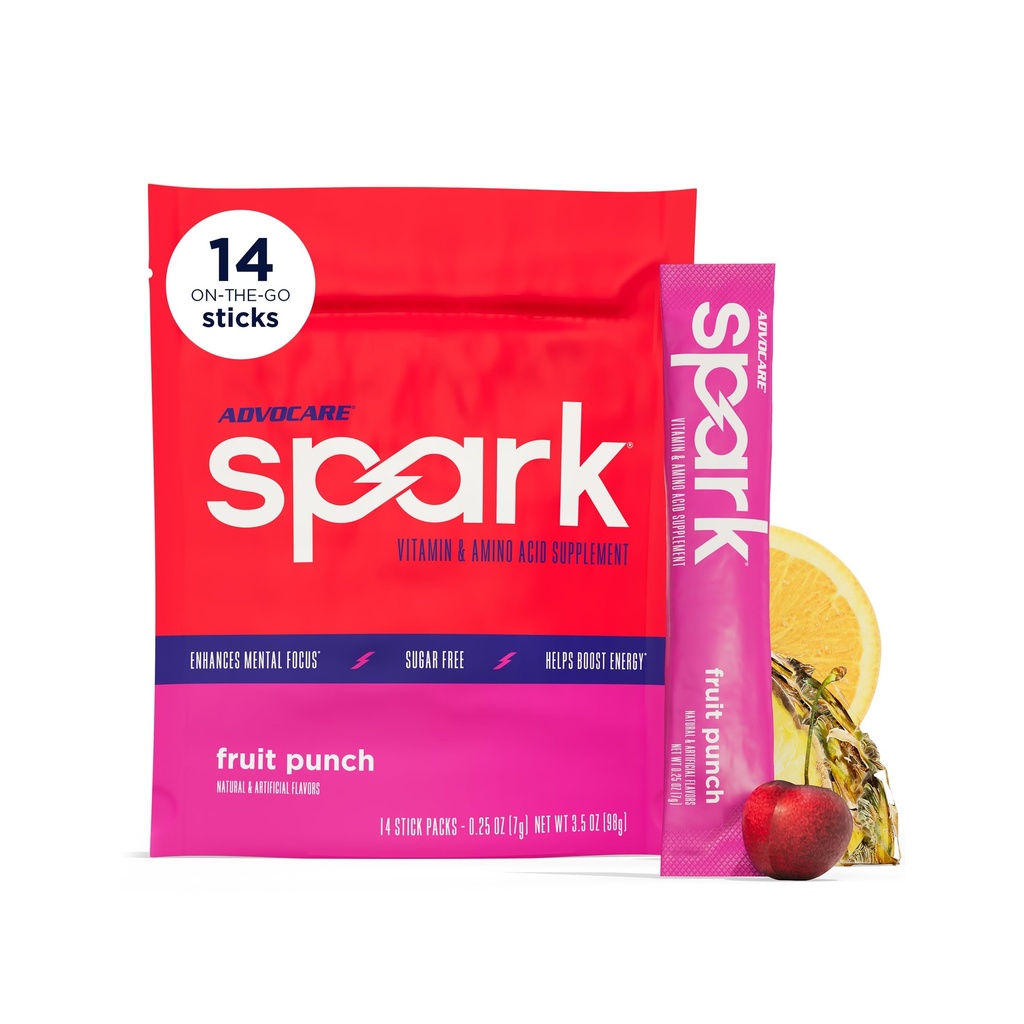 AdvoCare Spark - Energy Drink Mix - Vitamin & Amino Acid Supplement - Supports Energy & Focus* - Portable Immune Support* - Sugar-Free - Fruit Punch, 14 Stick Packs (3.5 oz)