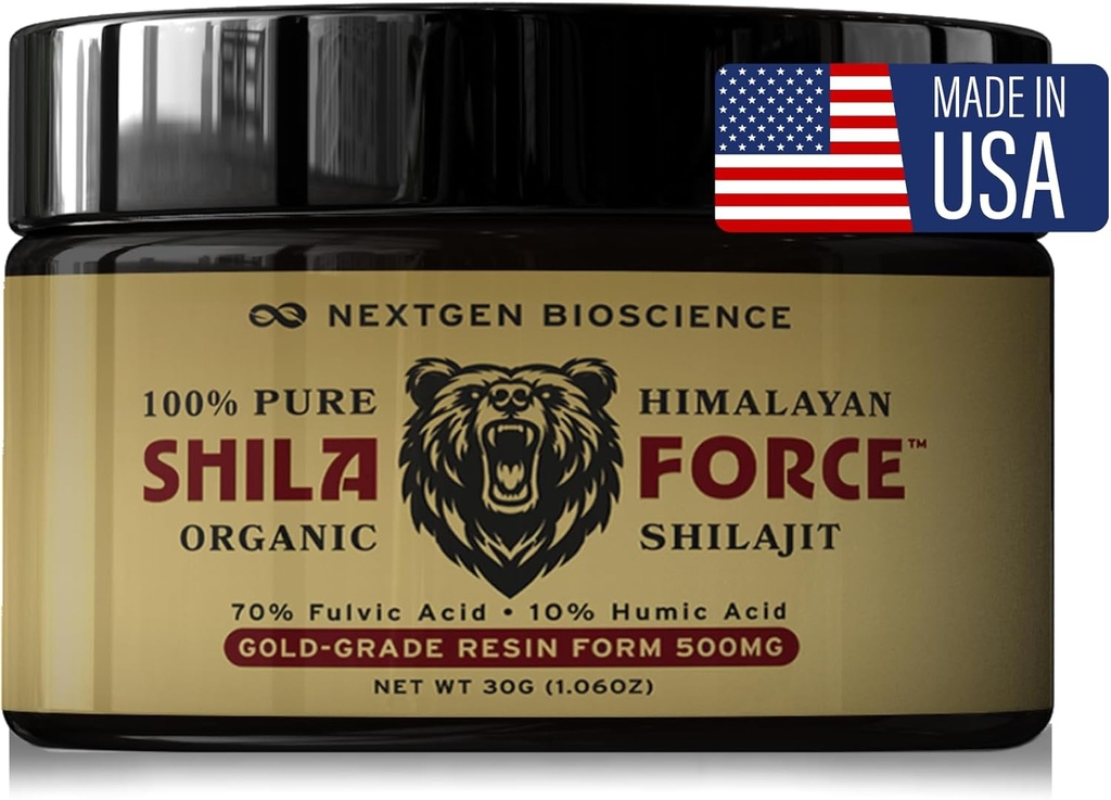 ShilaForceTM Shilajit Fold-grade Wild-Inseted Octoberic Life Resin - 500 mg bulfvic access & 10% Humidic access with 85+ traccess Minerals, 30g ผลิตในสหรัฐอเมริกา, บราวน์