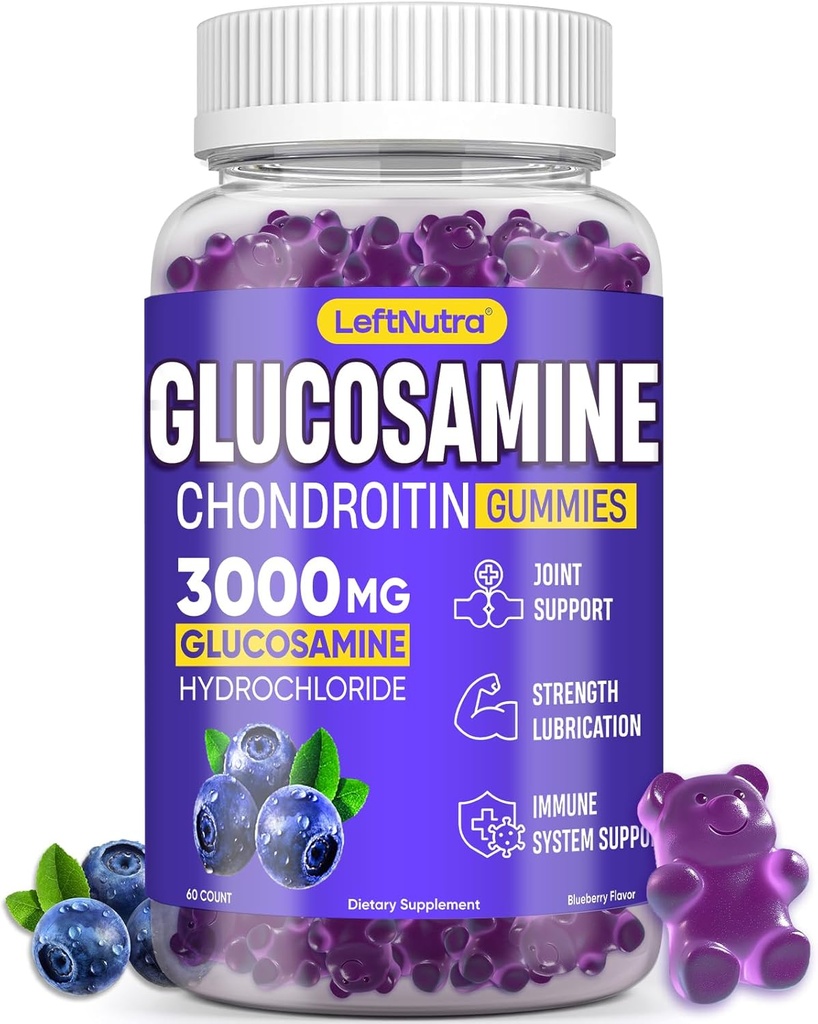 Glucosamine Chondroitin Gumies 3000mg, Advanced Glucosamine Chondroitin Msm, Joint Support Supplement, Antioxidant Immune Support, Bone and Joint Rugability, Performance and Mobility, Blueberry Flavor