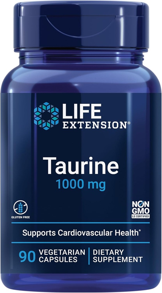 Predĺženie života Taurín, Pure Taurin Amino Acid Supplement, Heart, Pečeň a mozog zdravie, dlhovekosť, Sval a cvičenie, 1000 mg dávka, Non-GMO, Gluten-Free, Vegetarián, 90 Vegetariánske kapsuly