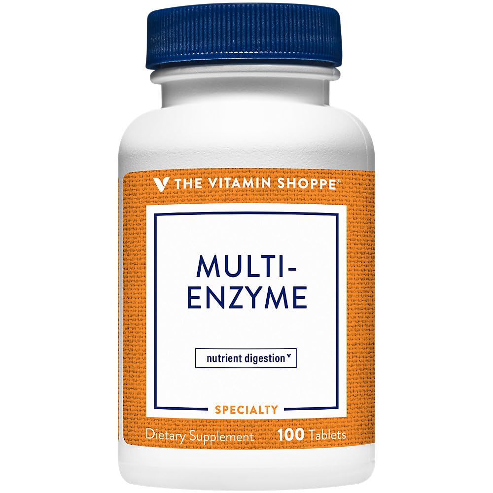 The Vitamin Shoppe Digestive Enzymes - Complete Multi-Enzyme Formula | Protein Fat Carb Digestion | 100 Tablets | Plant-Based