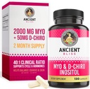 고대 블리스 Myo & D-Chiro Inositol 보충교재, 40에서 1 비율, 여자를 위한 Ovarian 기능 지원에 있는 도움, 비타민 B8는 봉사 당 생리 주기, 2050mg를 통제하는 것을 돕습니다, 120 Vegan 캡슐