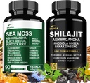 Shilajit 9000mg, Sea Moss 17500mg, Ginger & Black Seed Oil 4000mg, Ashwagandha 5000mg, Rhodiola Rosea, 1000mg Panax Ginseng 1500mg, All in 1 Addition - Sea Moss & Shilajit Vitality Bundle