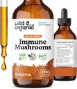Wild " Organic Immune Mushroom Tincture - 8-in-1 Immune Support with Chaga, Reishi, Turkey Tail, Lion’s Mane, Maitake Extract - Liquid Mushroom supplement - Vegan, Sugar " Alcohol-Free drops - 4 oz