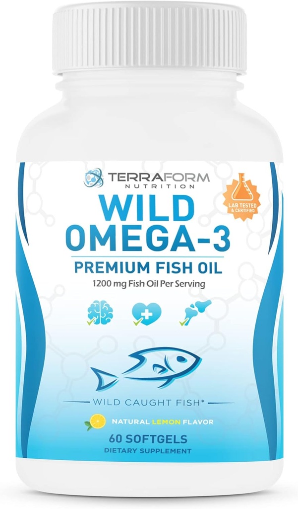 Olio di pesce Triple Strength Omega 3 2400mg per Serving - Burpless, Limone non aromatizzato OGM, Gluten & Soy Free – 30 Serve