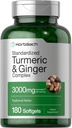 Horbäach Turmeric e Ginger Supplement □ 3000 mg 180 Softgel Pills □ com Extrato de Pimenta Preta