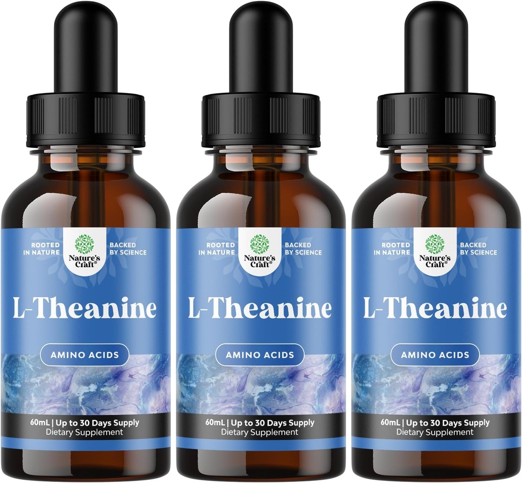 Natures Craft High Absorption L- Theanine Liquid Drops - Nootropní Focus Supplement with L Theanine 200mg Per Serving and Hemomile Extract - Dodatek pro dospělé a děti Relaxation and Focus - 6oz