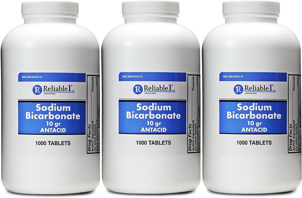 sodyum Bikarbonat 650 mg 1000 Antacid Tabletleri, Asit Indigestion, Heartburn, Sour Stomach & Upset Stomach Pack 3