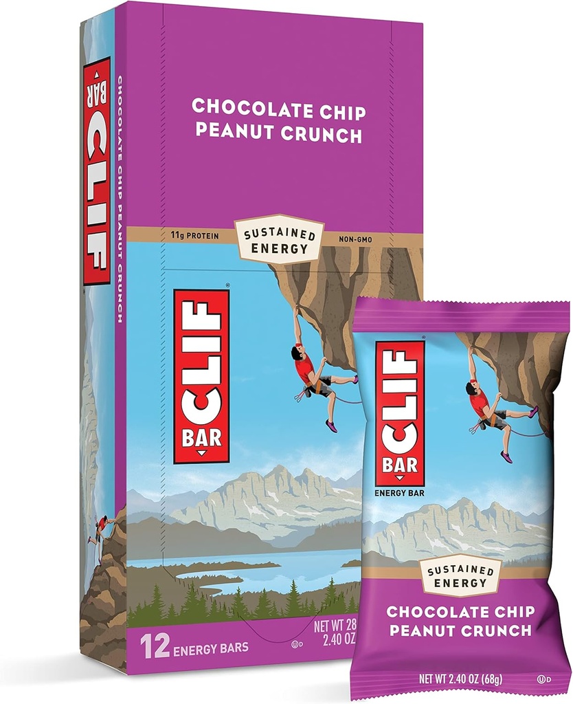Clif Bars - Energy Bars - Chocolate Chip Peanut Crunch - Made with Organic Haver - Plant Based Food - Vegetarian - Kosher (2.4 Ounce Proteine Bars, 12 Tel.)