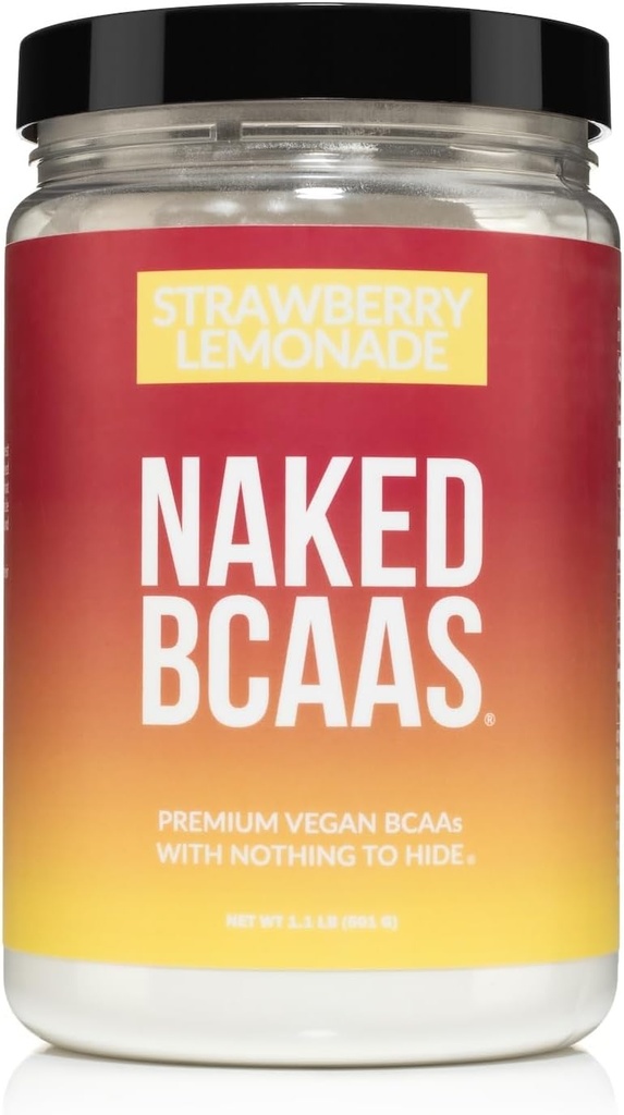 NAKED Strawberry Lemonade BCAAs Amino Acids אבקת, 100% טהור 2:1 פורמולה, שרשרת טבעונית Amino Acids, מיידית את כל טבעי אבקת BCAA - 501 גרמים, 34 משרתים