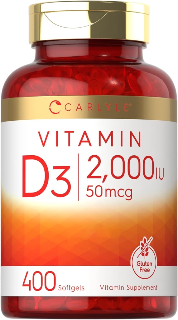 Carlyle Vitamin D3 2000IU Softgels CLANE124; 400 Count CLANE124; Non- GMO, gluten Free Formule CLANE124; 50 mcg CLANE124; Vitamin D dodatek