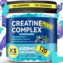 Creatine Monohydrate Gummies 6500mg per Serving for Men " Women - 120 Gummies X5 Strength Sugar Free Chewable Creatine for Muscle Builder, Muscle Strength, Pre-Workout supplement (Blueberry)