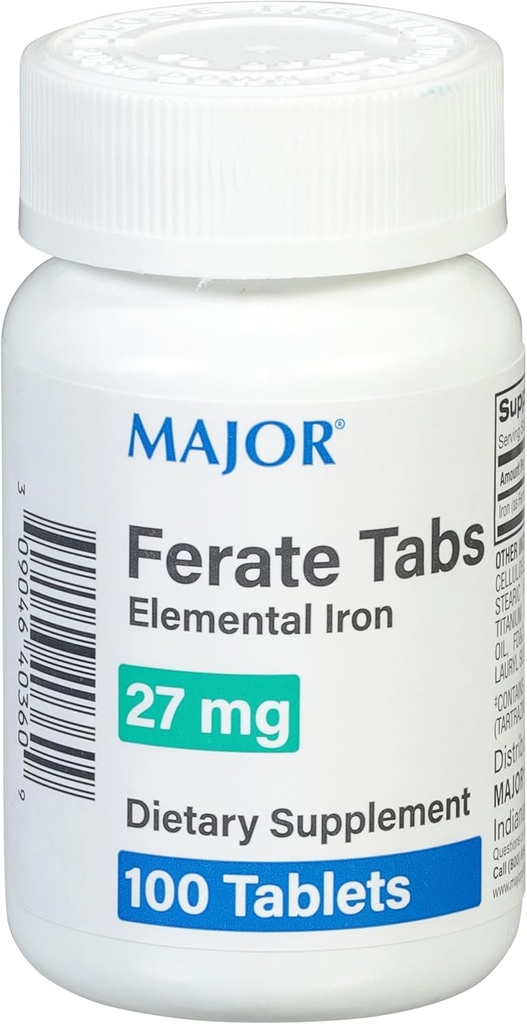 主要27 mg Feate Tabs - Ferrous Gluconate 元素铁饮食补充 - 100个计数(1包)