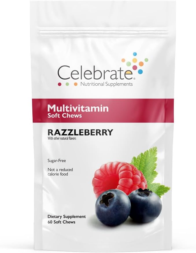 Celebrate Vitamins Bariatric Multivitamin Soft Chews - 필수 비타민 및 미네랄, 설탕 및 글루텐 무료 - Gastric Bypass & Sleeve Gastrectomy 보충 - Berry (60ct)