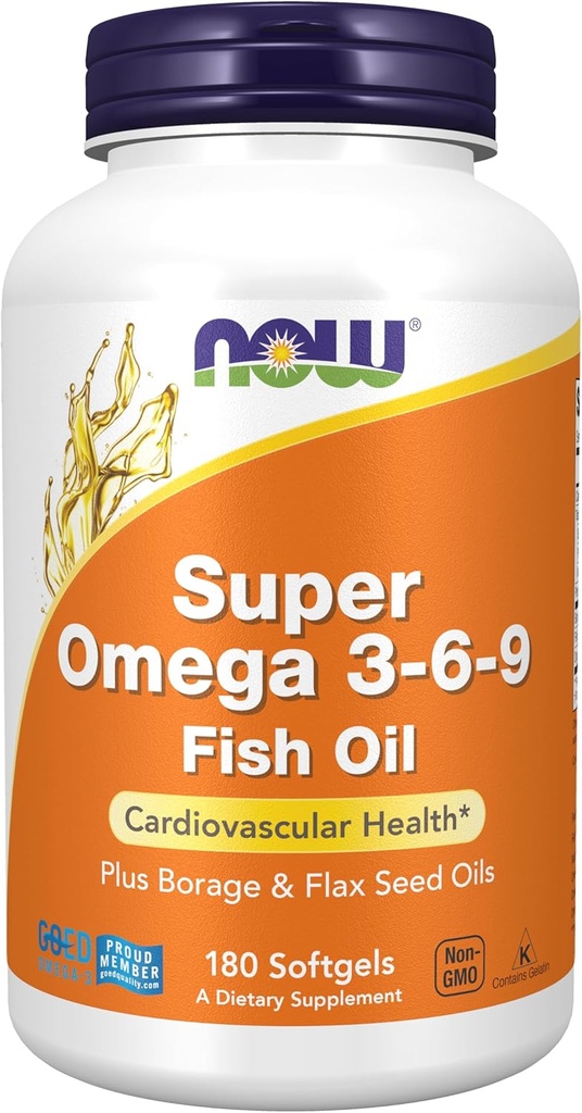 NOW Foods Supplements, Super Omega 3-6-9 1200 mg z mešanico rib, borage in lanovega semena olja, 180 Softgels