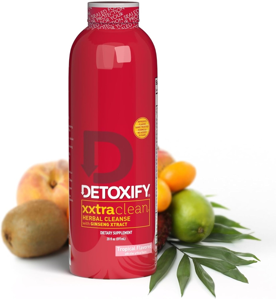 Detoxify - Xxtra נקייה צמחי - פירות טרופיים פלאמור - 20 oz - מקצועי פורמולה תוספת כוח צמחי משקה Detox - משופרת עם ג'ינסנג לחלץ & חלב זהtle - בנוסף Sticker