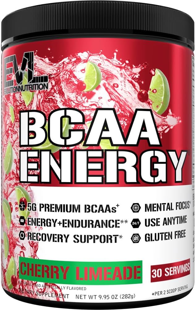 EVL BCAAs 氨基酸粉 - 氨基酸粉 - BCAA 能量前置工作粉 用于肌肉恢复 利安生长和耐力 - 将工作后恢复水分还原 饮用天然咖啡因 - Cherry Limeade