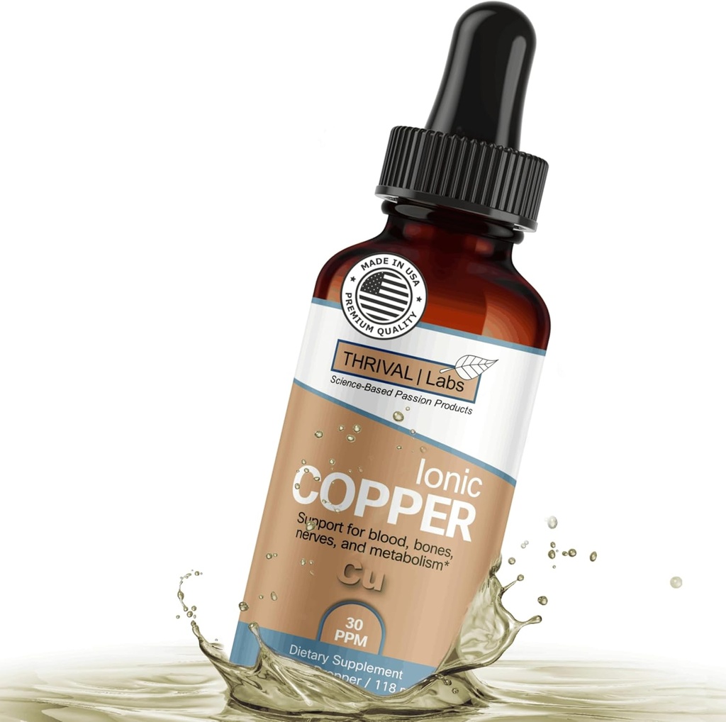 Ionic Copper Drops (30 PPM) - Suplemen Cairan Murni untuk Rambut, Skin, Nails & Bone Health - Bioavailable Copper untuk Energi, Wellness & Gabungan Dukungan - 4oz (Botol Kaca Kaca)