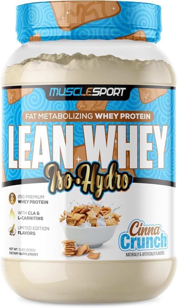 Musclesport Lean Whey RevolutionTM Protein Powder - Whey Proteine Izolate - Calorie scăzut, carbohidrat scăzut, grăsime scăzută, arome incredibile - 25g Proteina per Scoop - 2lb Cinna Crunch