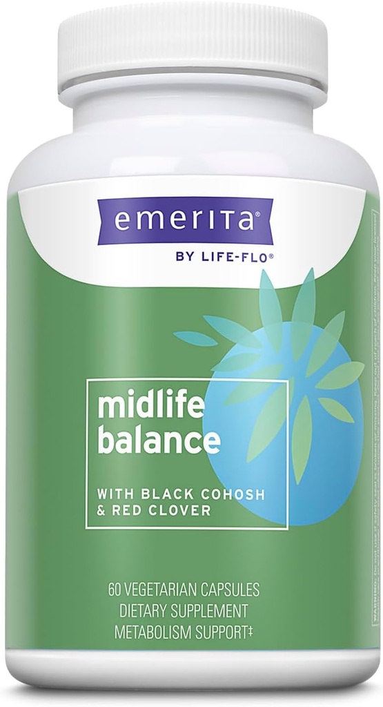 Emerita by Life-flo Midlife Balance, добавки для чоловіків, підтримка здорового балансу з чорною кохошою та червоним Clover, Гарантія 60-денний, Не перевірено на тварин, 30 Сервінги, 60 VegCaps