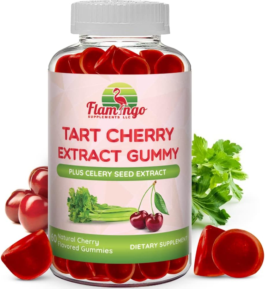 Tart Cherry Gummies (2000mg) Celery Extract (400mg)- Sleep and Joints- Tart Cherry Extract Alterative to Tart Cherry Juice Concentrate, kapsulak edo hautsak - 60 Count
