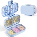 MEACOLIA Triple Folding Pill Organizer, 9 Compartments Travel Pill Case med stor kapacitet, Daily Pill Box Lille Pill Container til Vitamin, Torskelever Olie, Kosttilskud (blå)