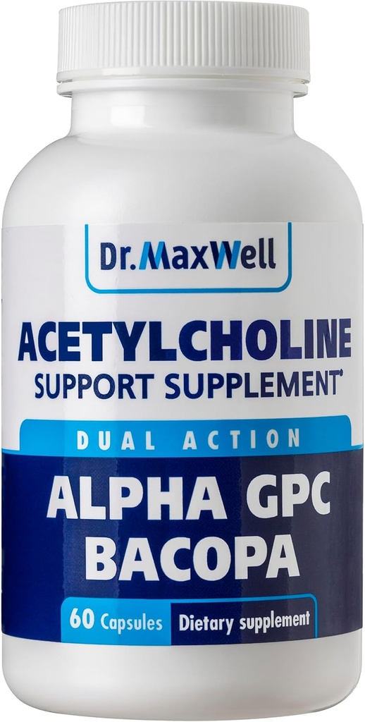Acetylcholin, Alpha GPC Choline 600mg + Bacopa, besser als jede einzelne. Zuverlässiger Acetylcholin (Supports Memory & Learning) Ergänzung, 60 Kapseln