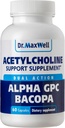 Acetylcholine, Alpha GPC Choline 600mg + Bacopa, bakoitza baino hobea. Acetylcholine (Supports Memory & Learning) gehigarria, 60 kapsula