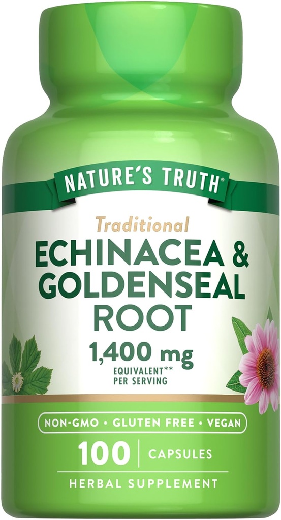 Nature's Real Real Echinacea Goldesal Capsules | 1400mg | 100 เคานต์ เวก้า, Non-GMO & Glutember Free Supplement   Herball Complex