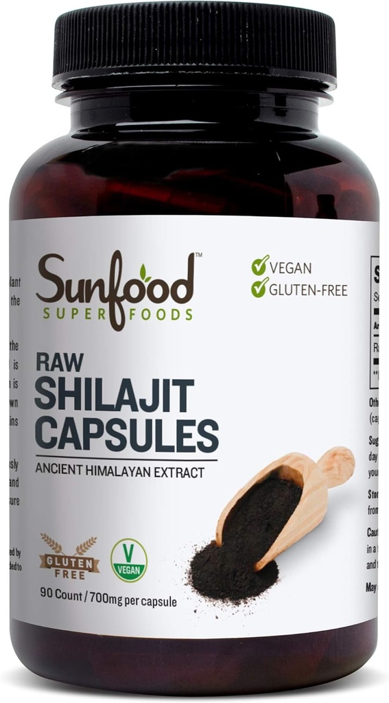 Sun food Superfods Shilajit Capsules - Pure Shlajit Resin per a Dones i homes, exa l'Himàlaia extrabe amb àcid Fulvic, Mylajit Powders - 90 Capules