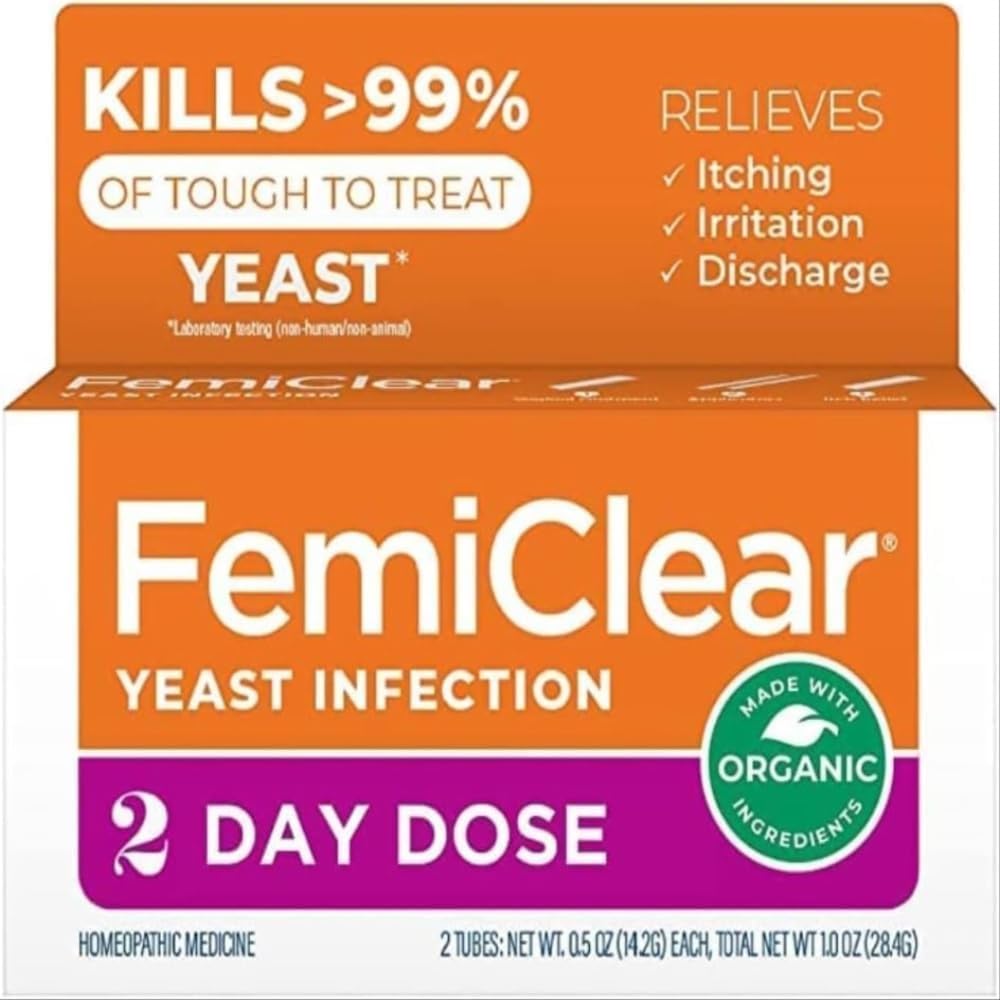 FemiClear 2-Day Dose Yeast Μόλυνση και Αλοιφή ελέγχου, για Μέτρια σε Έντονα Συμπτώματα, Made with All-Natural and Organic Ingredients, Plus External Anti-Itch Aintment for Soothing Care