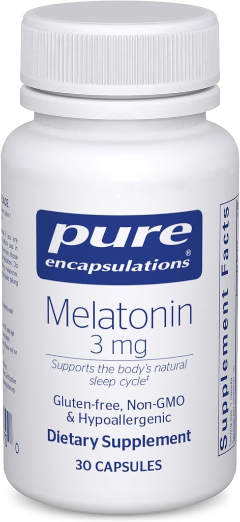 纯封装 Melatonin 3 mg - 支持自然睡眠的抗氧化剂补充剂和偶尔睡眠失眠的缓解剂 - 用于自然睡眠支持* - 30 Capsules