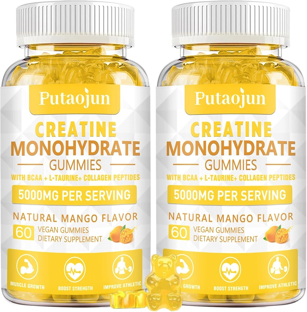 Kreatin Monohydrat med vitaminer D3 & B12 | Sukkerfri Hydrolysert kollagen & Kreatin Gummies ® 120