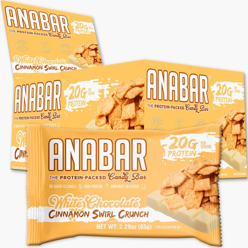 Final BOSS DESEMPENHO ANABAR Anabar Protein Bar, Performance de Alimentos Incriveis Provando Comida Real, Sem Enchimentos, 21 gramas de (12 bars) (White Chocolate Canela Girar Crunch)
