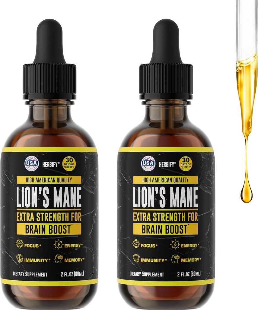 BERBIFY Lions Mane - Lions Mane Mushroom Addition - Lions Mane Tincture - Имунна поддръжка - Lions Mane Tincture for Memory, Focus & Clearity - Daily Mushroom Addition - 2 Fl oz 2 Pack