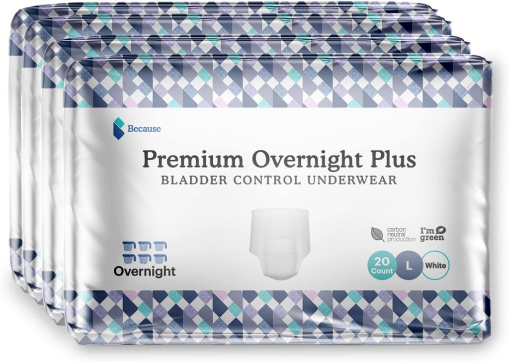 لأن Unisex Premium Overnight Plus Pull up Underwear - Extremely Absorbent, Soft &apos; Comfortable nighttime Leak Protection - White, XX-Large - Absorbs 6 Cups - 10 count