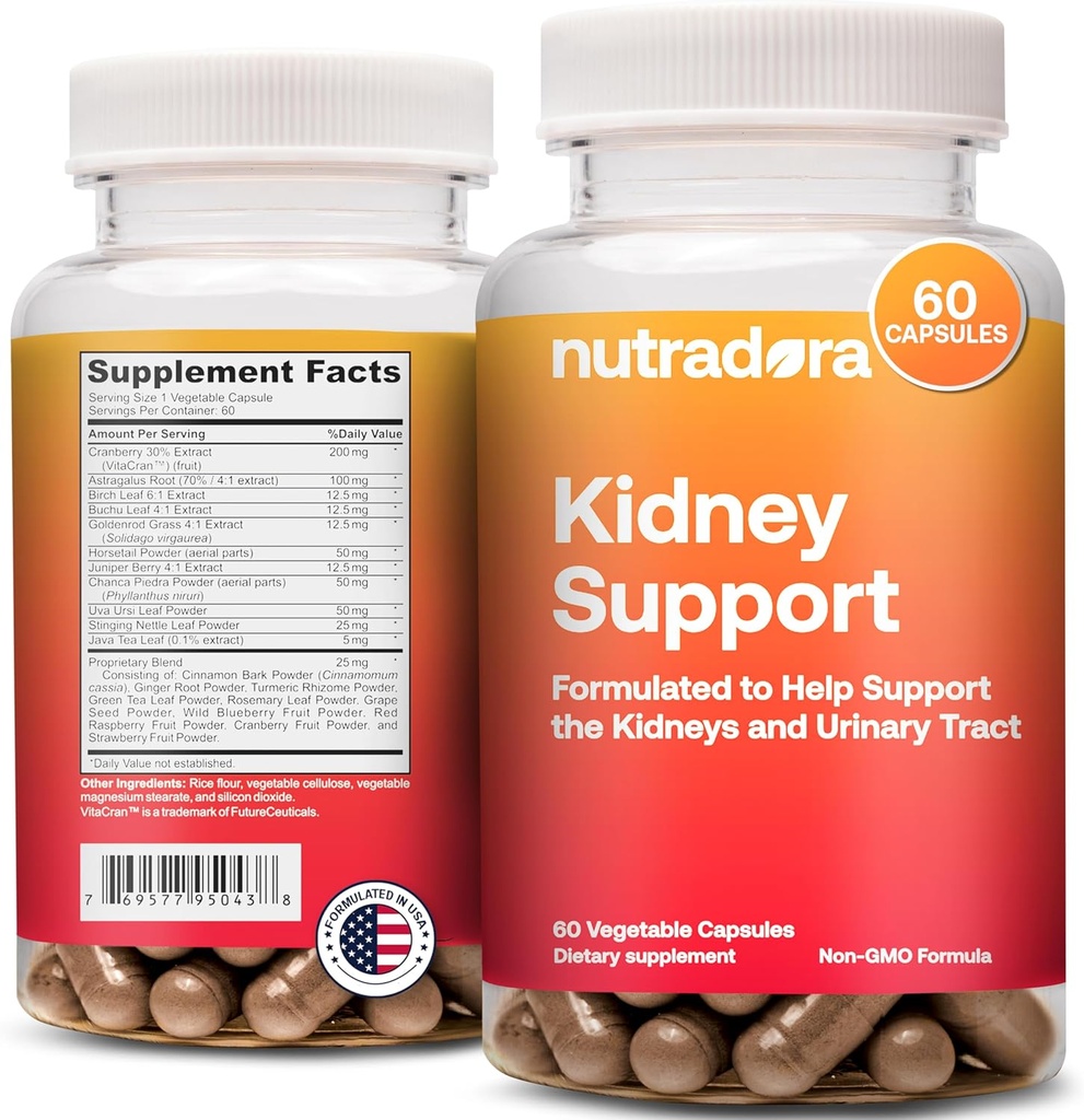 Suplemento de apoio de Kidney para mulleres e homes - Natural Kidney Cleanse Detox Formula con Cranberry Extract axuda a axudar a Kidney & Tract urinario, Formulado en Estados Unidos, Oferta de 2 meses, Paquete de 1