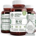 Natural Nutra vitamin B12 1000 mcg, Podpora srdce & Nerve zdraví, Cobalamin B12 dodatek, fosfát vápenatý, pomoc v metabolismu zdraví, optimální absorpce, gluten zdarma, cukr zdarma, 100 Vegan tablety