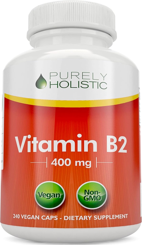 Vitamina puramente holística B2 Riboflavin 400mg - 240 Cápsulas Vegan, Fonte de 8 meses - Vitaminas B2 de alta resistência - Sem OGM e glúten livre - Suporta produção de energia e saúde celular