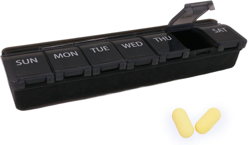 Silicone Weekly Pill Organizer, 7 päivän pillerilaatikko Lääkelaatikko Dail Niveltulehdus-Ystävällinen, Suuri lääketiede Case Kompakti matka pilleripakkaus pilleri, Vitamin & Fish Oil (musta)