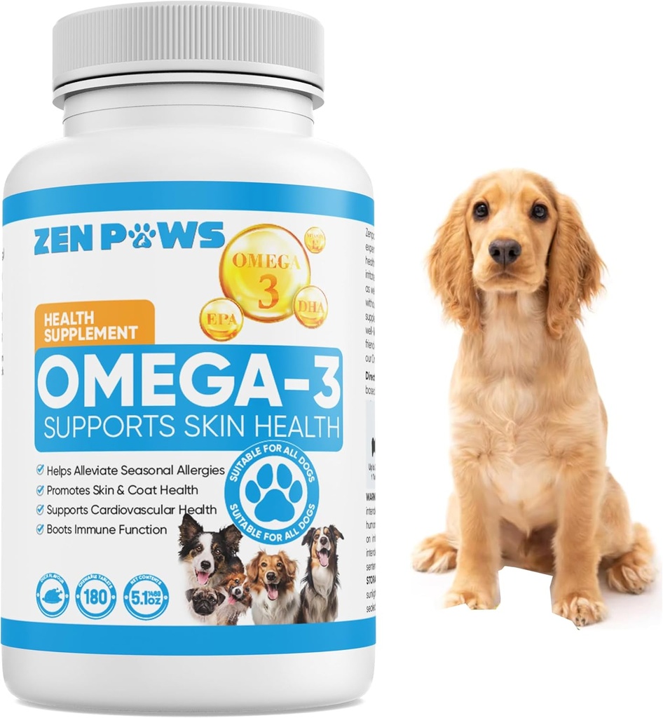 Omega 3 Fish Oil for Dogs - 180 Count Tablet Treatments 
