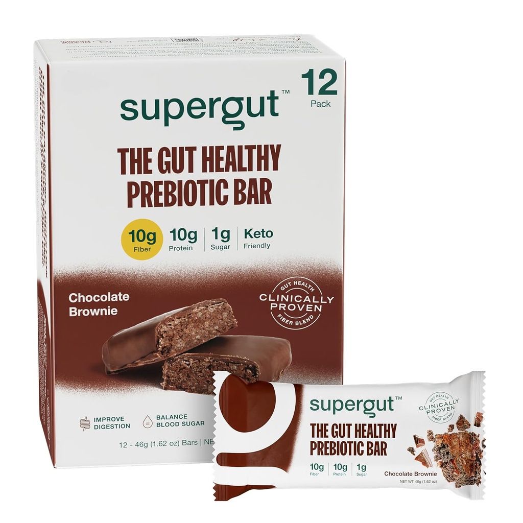 Supergut GLP-1 Booting Prebiotics Bars, Chocolate Brownie - Gut Healthy Protein Sncks i Esmorzar Bars - Keto- Amicly Meal Sachs (12 Count)