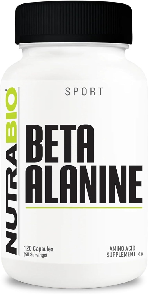 NutraBio Beta-Alanină Supliment, 800 mg - Gluten-gratuit supliment de pre-workout cu acid lactic, oboseală musculară şi durere musculară, 120 capsule