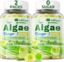 Omega 3 Gummies 2200mg iš Algae aliejaus (DHA 640mg & EPA 290mg) moterims ir vyrams, Vegan Omega 3 Žuvų aliejus Alternatyvus, w / CoQ10, Astaxanthin, Vitaminas A, E, D3 už smegenų, akis, Antioksidantas, Cukrus nemokamai 2Pašarai